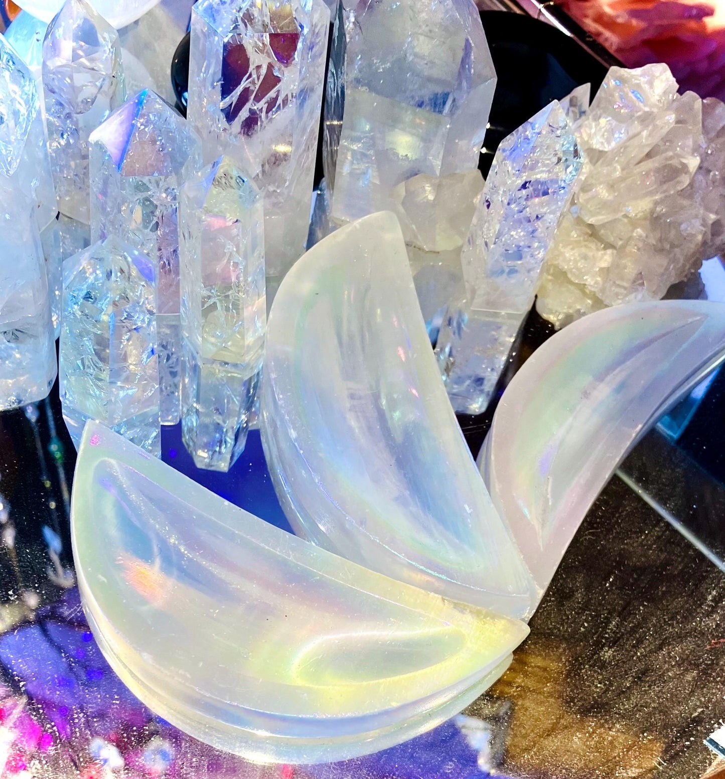 Crescent Moon in Selenite Angel Aura
