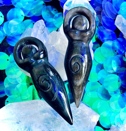 Statue Gaia obsidienne argentee