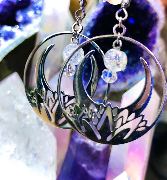 Aura Angel Crackle Crystal Lotus Flower Earring
