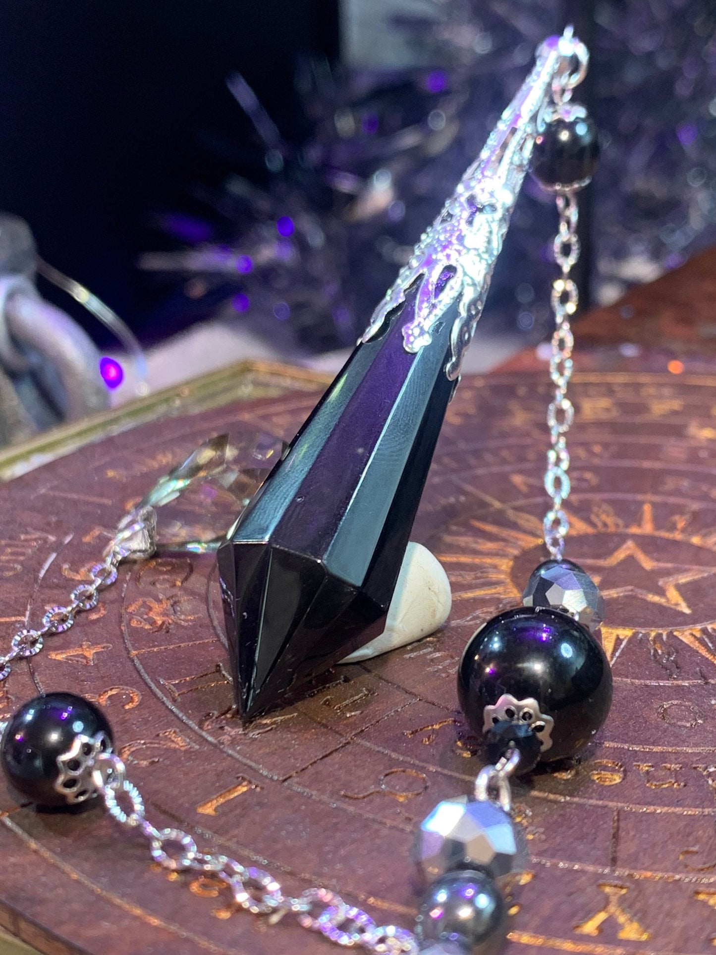 Pendule obsidienne, hématite et obsidienne céleste