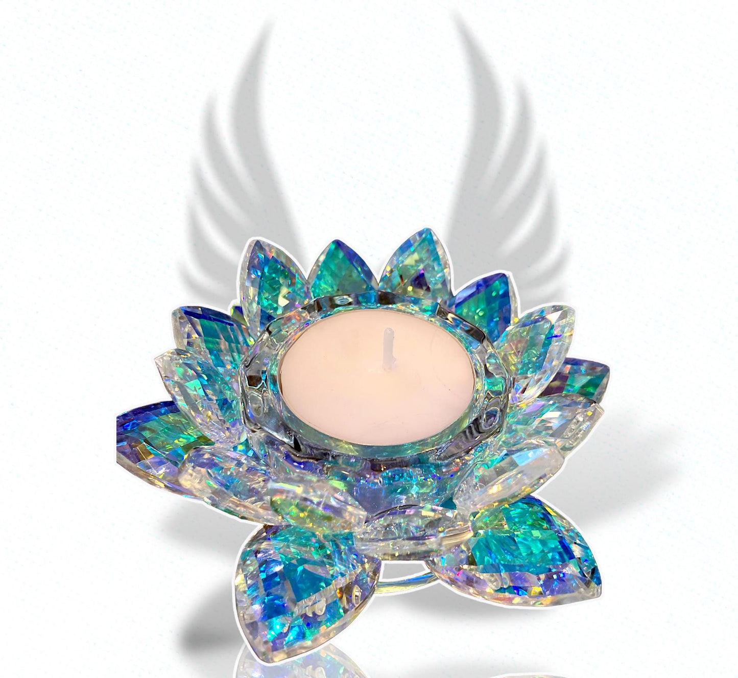 Bougeoir fleur de lotus cristal de verre arc en ciel