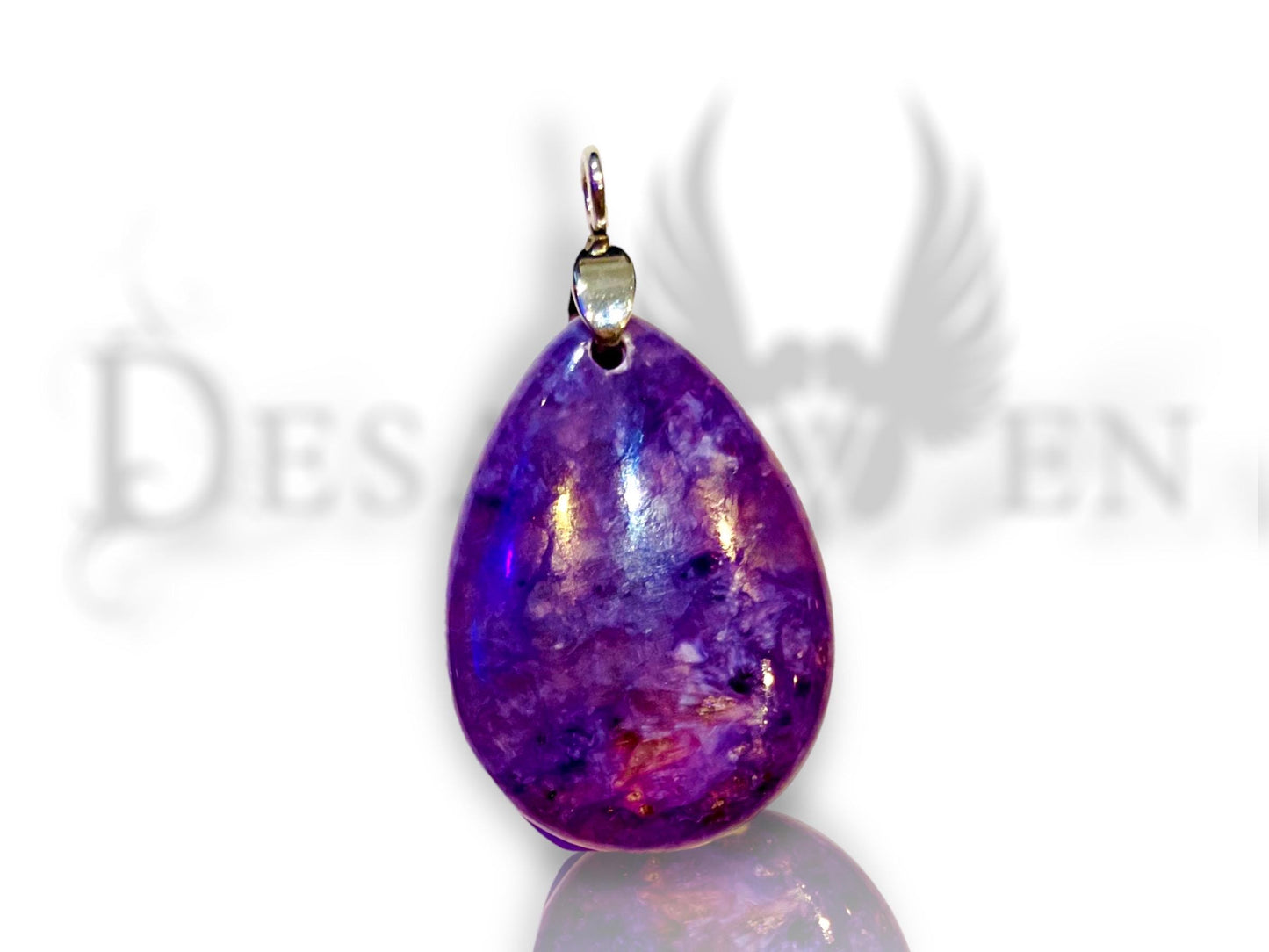Charoite pendant, flat drop