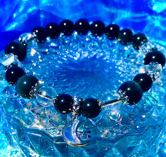 Bracelet protection labradorite obsidienne céleste onyx