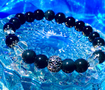 Bracelet protection labradorite obsidienne céleste onyx et cristal aura ange