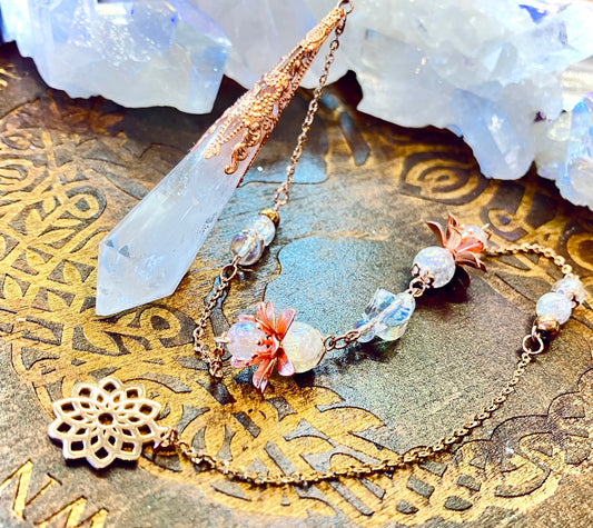 Pendule cristal et quartz aura ange craquelé fleur