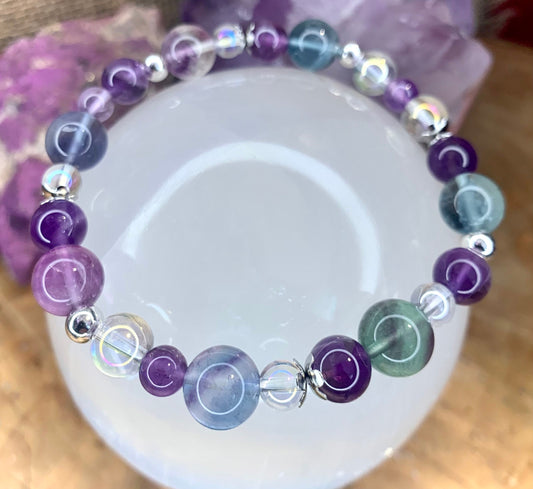 Fluorite Amethyst Crystal Aura Bracelet Witch Jewelry Balance Luck