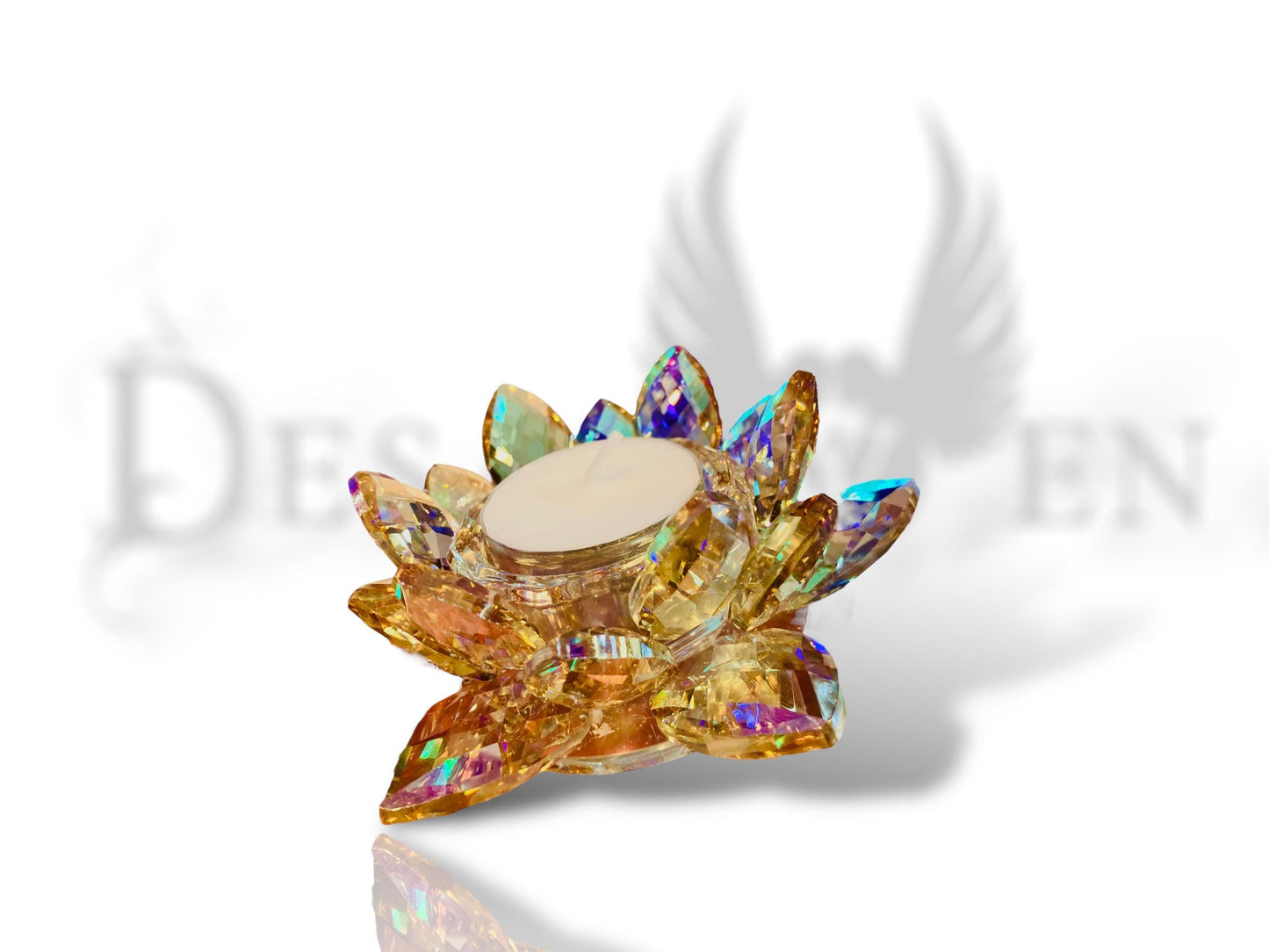 Bougeoir fleur de lotus cristal de verre ambre