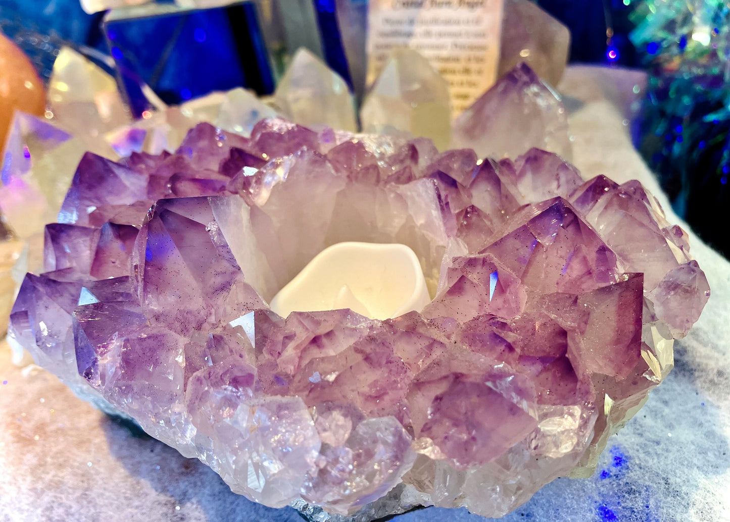 Large amethyst druse candle holder