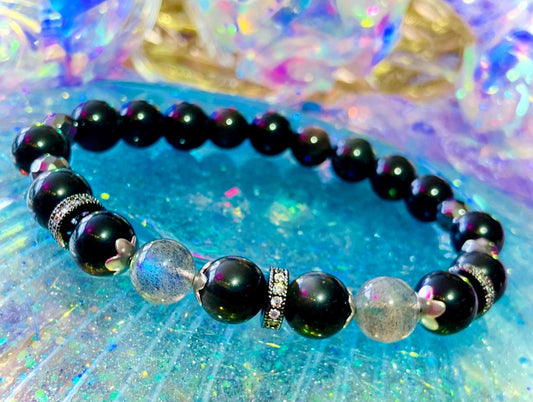 Bracelet protection labradorite obsidienne céleste