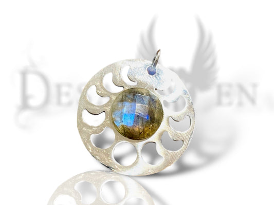 Labradorite stainless steel moonphase pendant