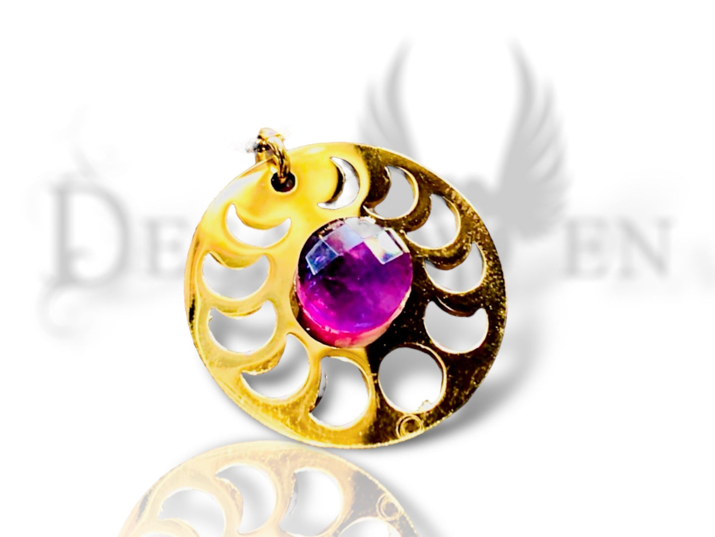 Amethyst gold-plated stainless steel moonphase pendant