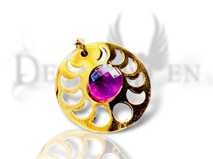 Amethyst gold-plated stainless steel moonphase pendant