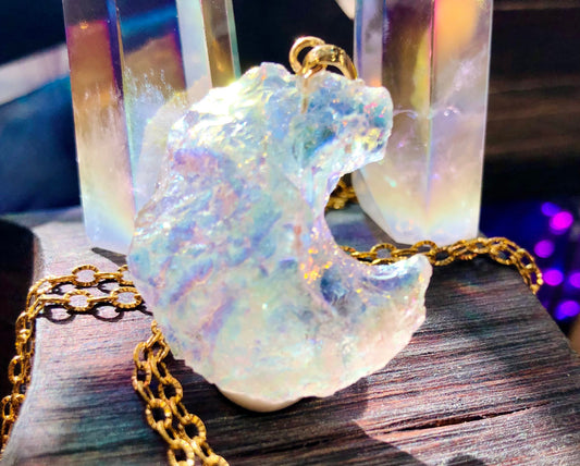 Angel Aura Crystal Crescent Moon Pendant