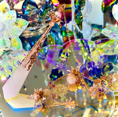 Pendule quartz rose et pierre de soleil
