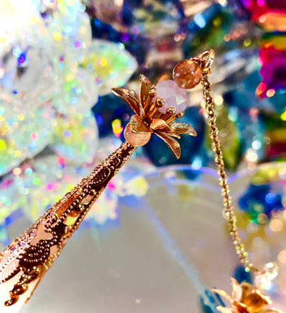 Pendule quartz rose et pierre de soleil