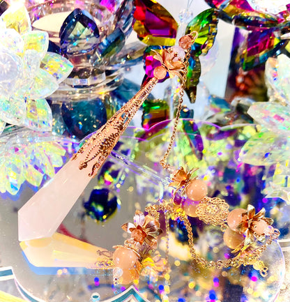 Pendule quartz rose et pierre de soleil