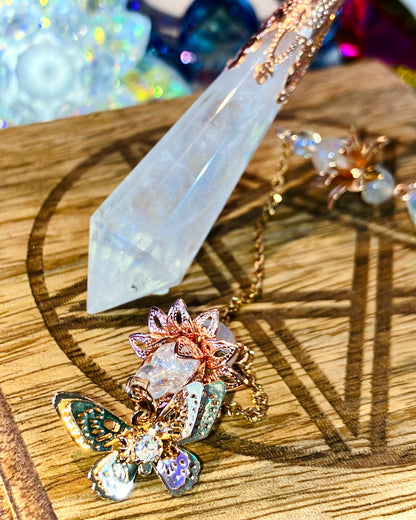 Pendule quartz, cristal aura et agate blanche