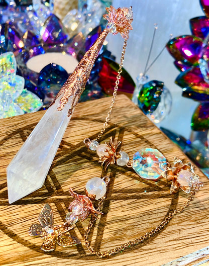 Pendule quartz, cristal aura et agate blanche