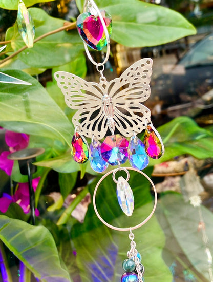 arc en ciel papillon aqua aura vert, agate mousse et amethyste