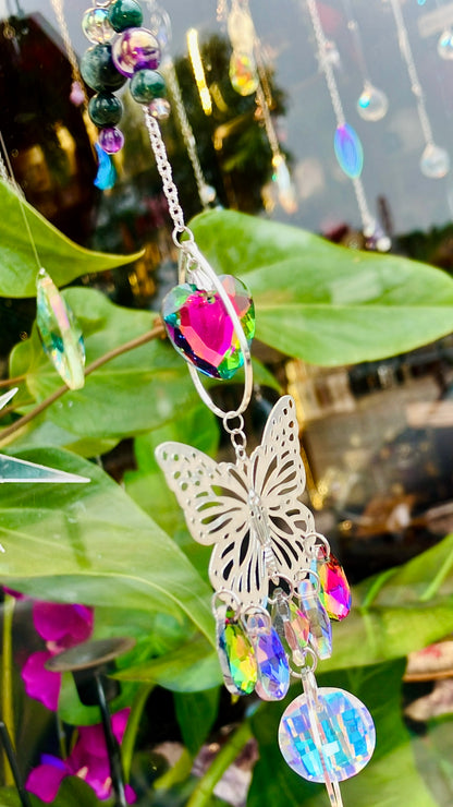 rainbow butterfly aqua aura green, moss agate and amethyst