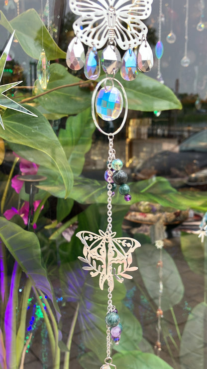 rainbow butterfly aqua aura green, moss agate and amethyst