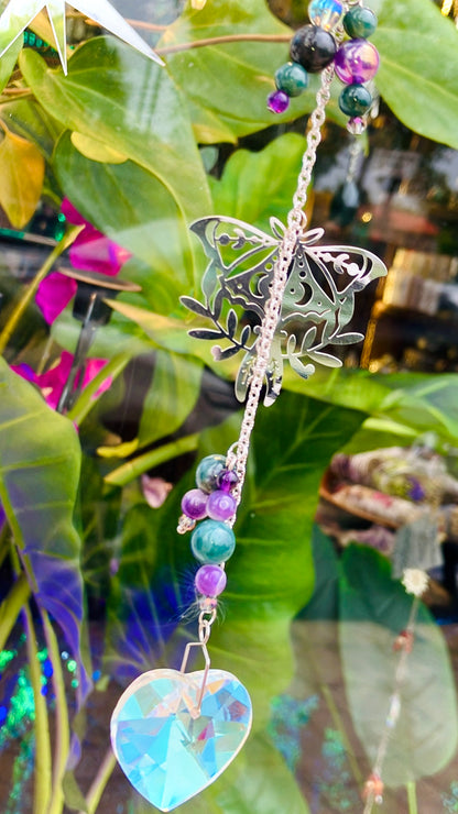 rainbow butterfly aqua aura green, moss agate and amethyst