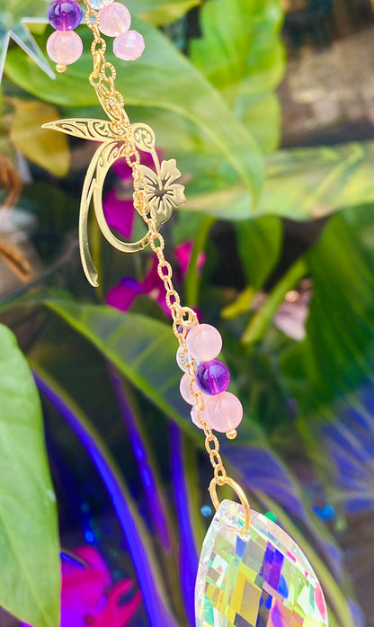Regenbogen Schmetterling Rosenquarz Kristall Aura Engel Amethyst