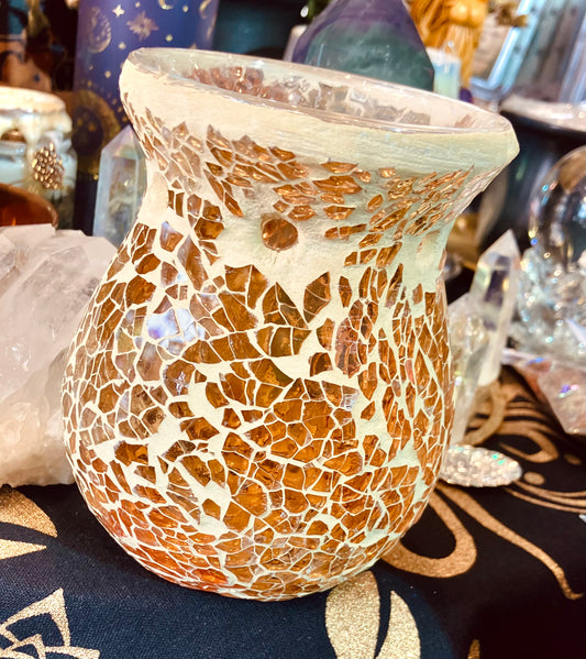 Bruleur de cire mosaïque verre ambre