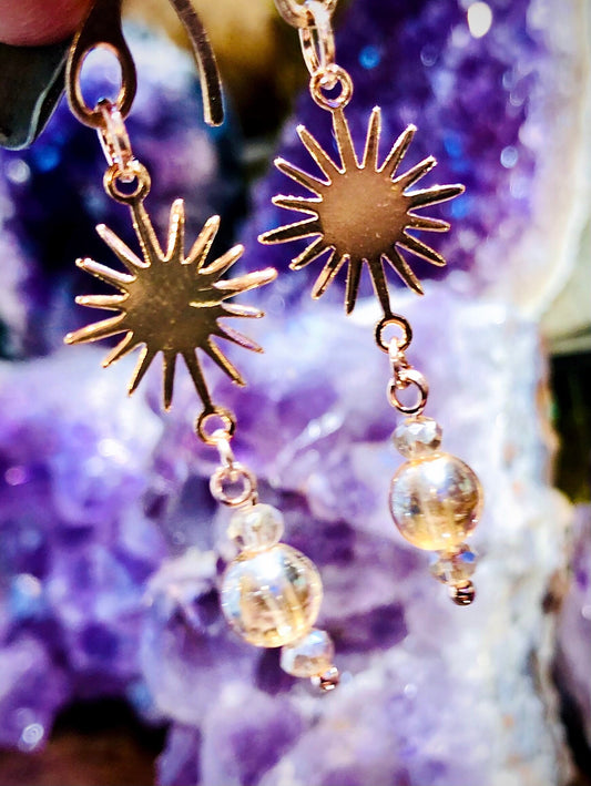 Crystal aura of fire sun earring