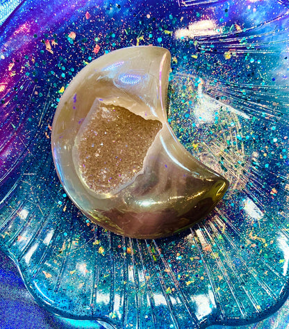 Lune druzy en agate Aura angel