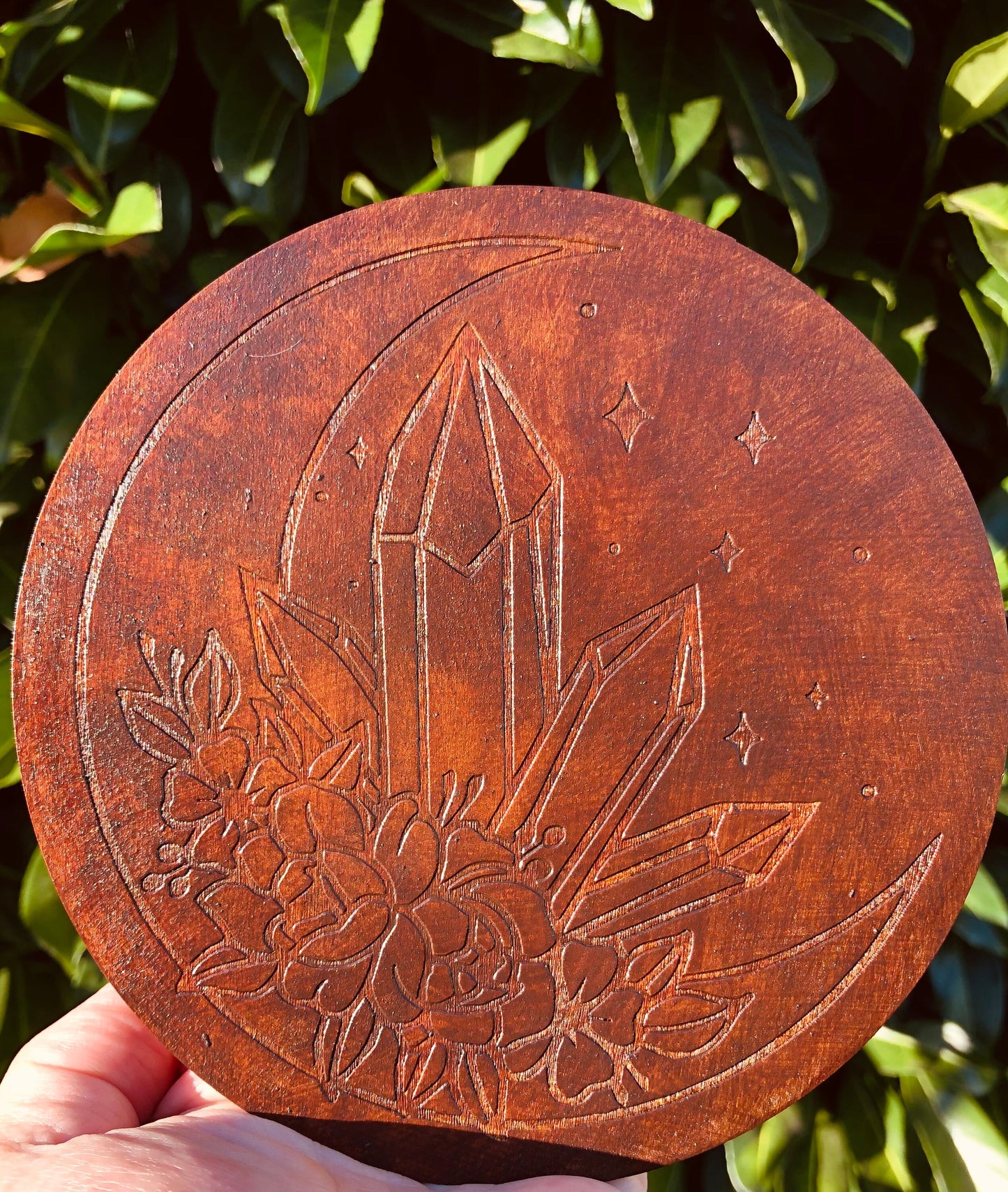 Planche à pendule croissant de lune pointe de cristal ouija