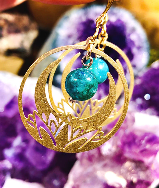 Lotus flower and blue apatite earring