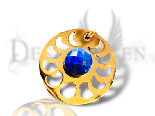 Gold-plated stainless steel moonphase pendant with lapis lazuli