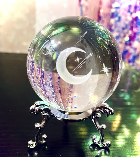 feng shui glass crystal sphere crescent moon star