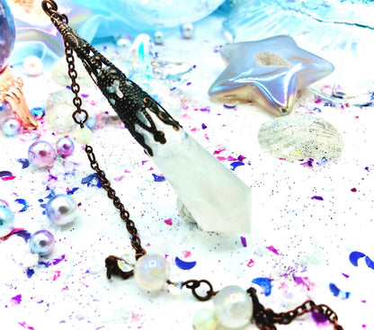 Pendule cristal aura et opales éthiopiennes