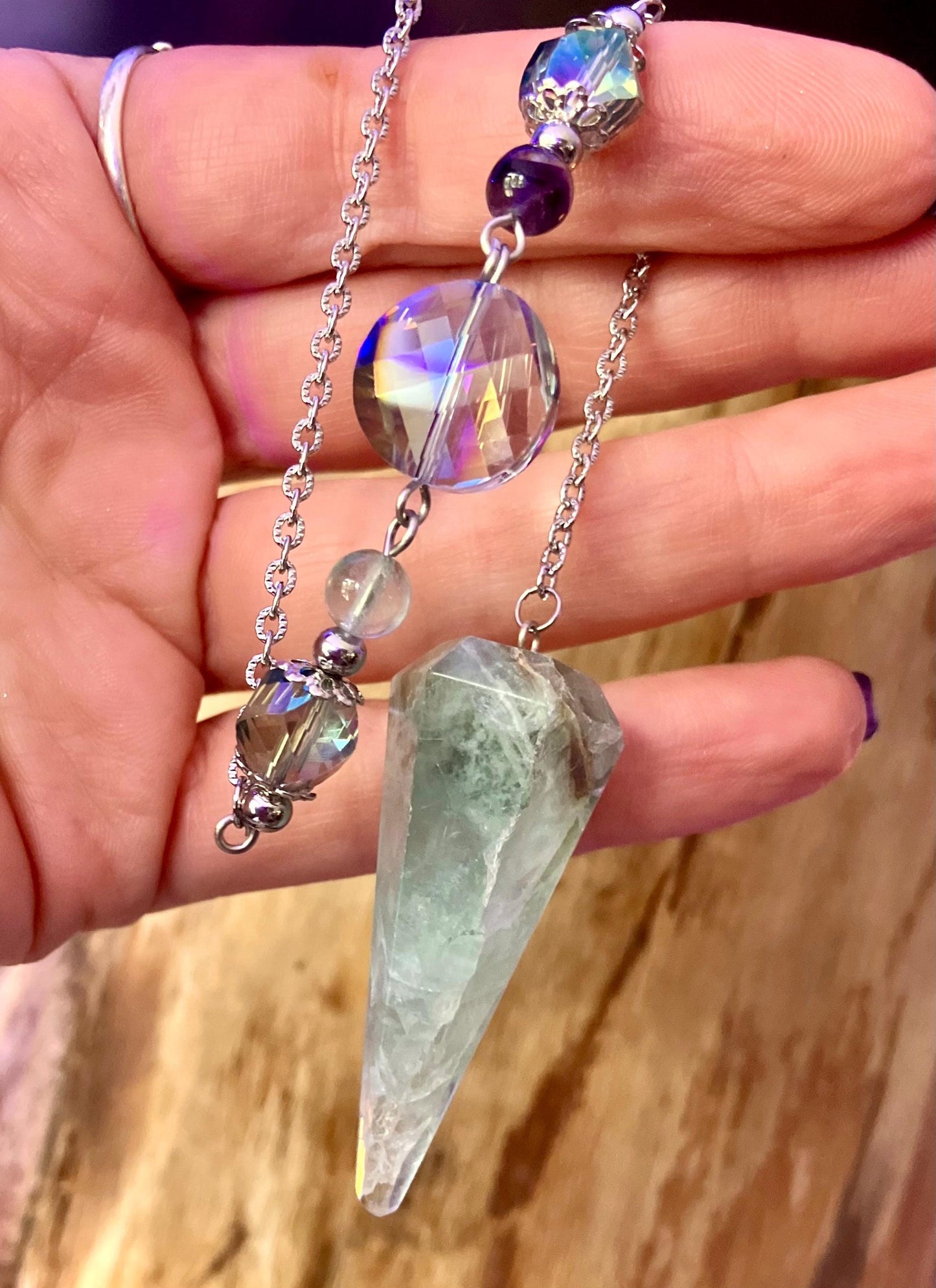 Pendule pointe pierre fluorite fluorine verte