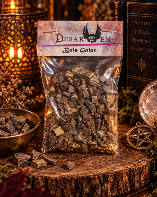 Bois de gaïac en morceaux, sachet Desarwen de 15 g, décor d’apothicaire