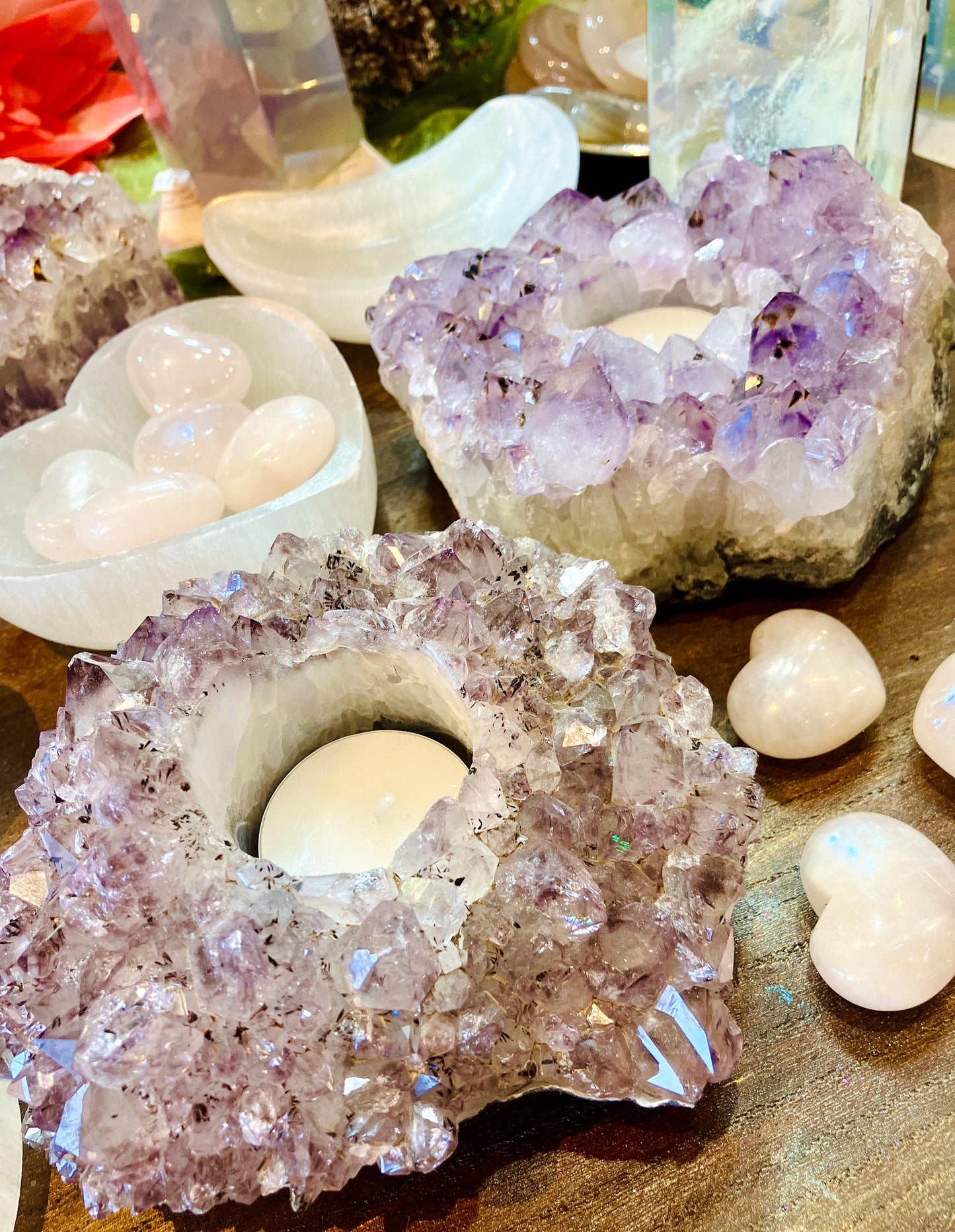 Large amethyst druse candle holder