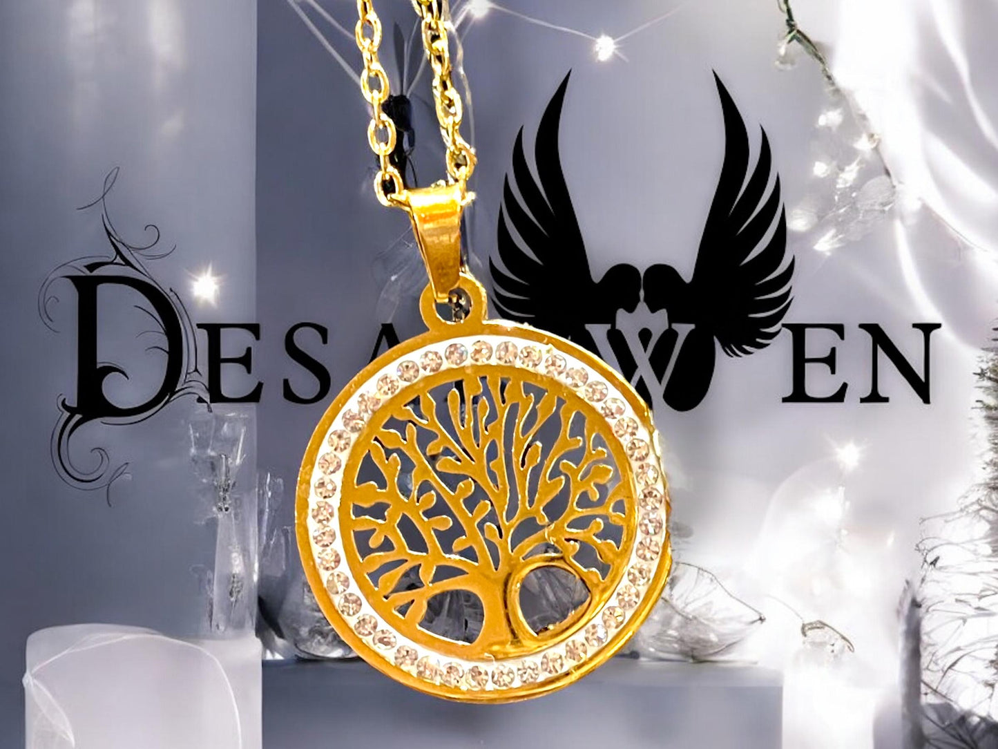 Pendentif inox et strass yggdrasil arbre de vie