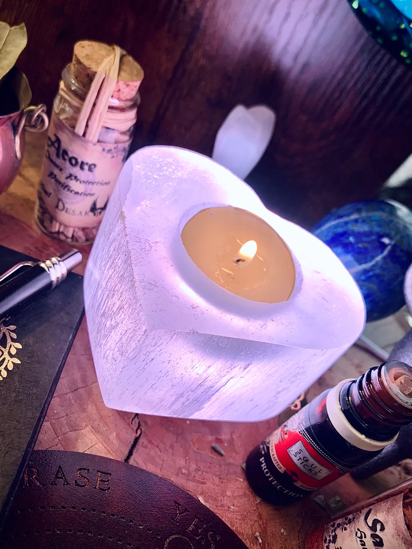 Lampe usb en bougeoir de selenite
