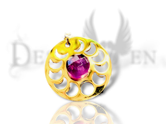 Amethyst gold-plated stainless steel moonphase pendant