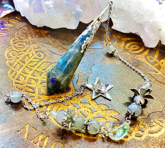 Pendule labradorite fleur 3D filigrane