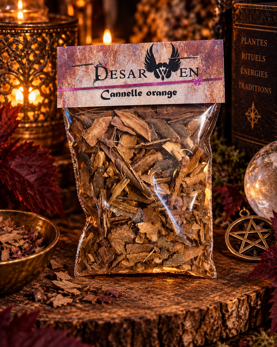 Cannelle orange en copeaux, sachet Desarwen de 12 g, décor d’apothicaire