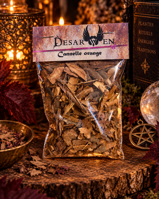 Cannelle orange en copeaux, sachet Desarwen de 12 g, décor d’apothicaire