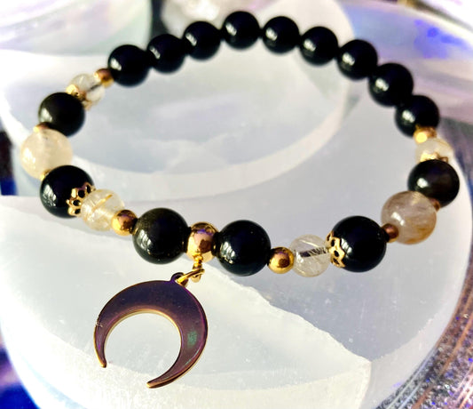 Bracelet protection obsidienne doree
