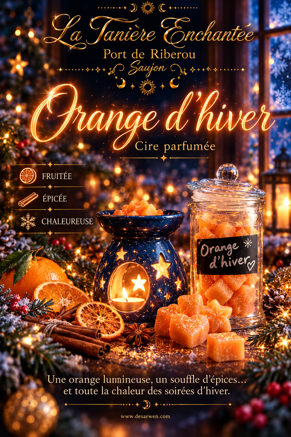Cire parfumée Orange d’hiver — fondants et ambiance parfumée, La Tanière Enchantée