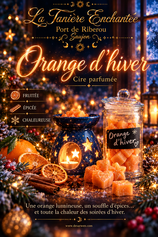 Cire parfumée Orange d’hiver — fondants et ambiance parfumée, La Tanière Enchantée