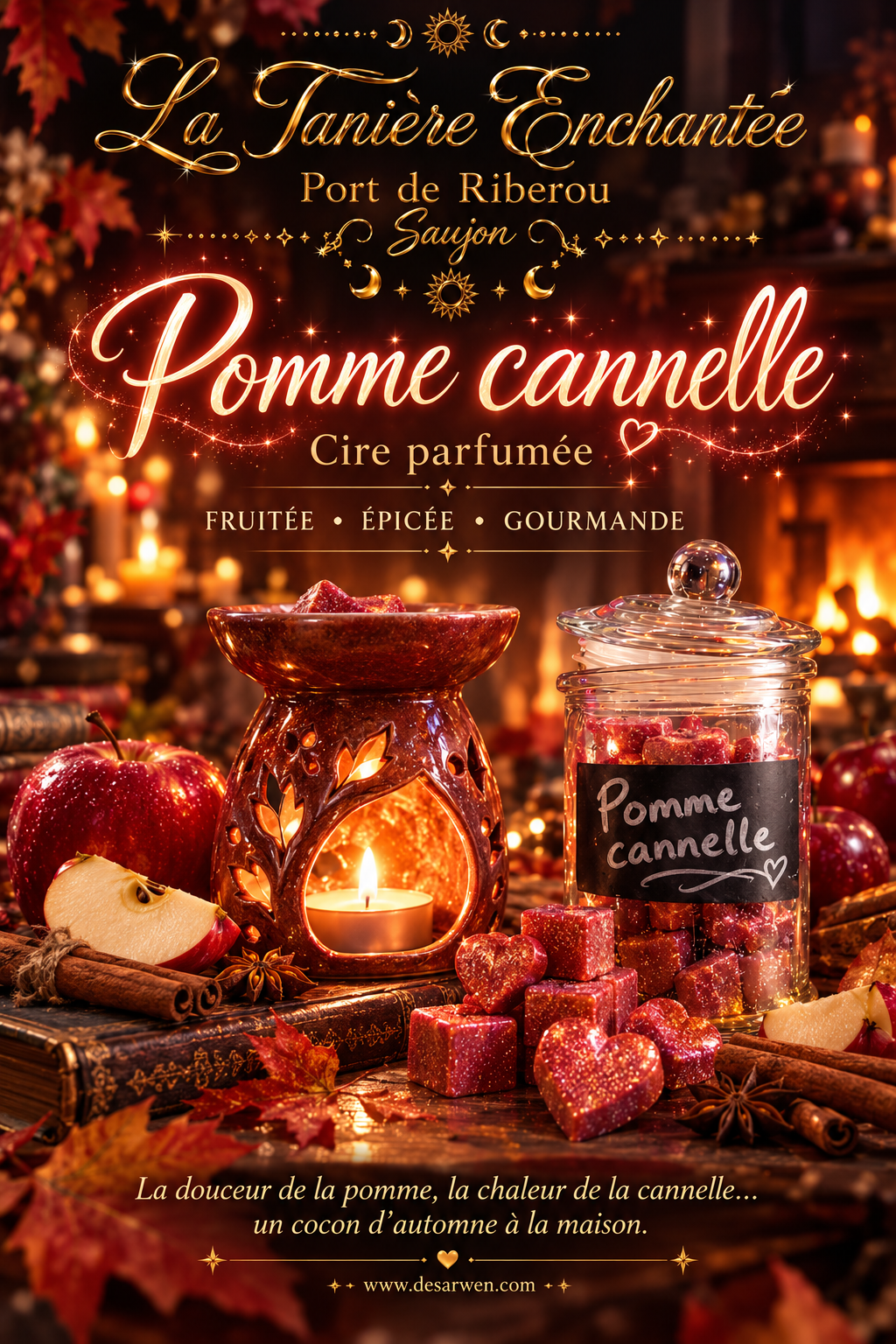 Cire parfumée Pomme cannelle — fondants et ambiance parfumée, La Tanière Enchantée