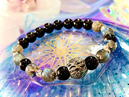 Himmlisches Schutzarmband aus Obsidian und blauem Labradorit