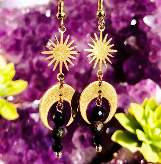 Small crescent moon sun earring